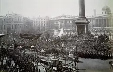 Queen Victoria in Trafalgar Square during her Golden Jubilee celebrations, London, 1887. Creator: Unknown