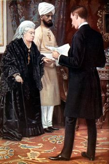 Queen Victoria listening to a dispatch from the front line during the Boer War, 1899-1901