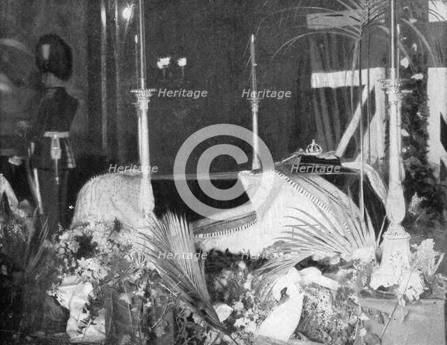 Queen Victoria lying in state at Osborne House, 1901. Creator: Hughes & Mullins.