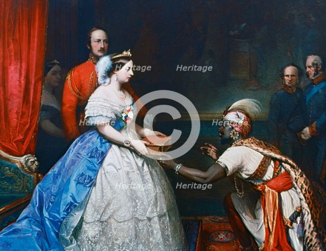'Queen Victoria Presenting a Bible in the Audience Chamber at Windsor', c1861. Artist: Thomas Jones Barker