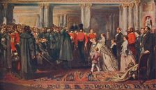 Queen Victoria presenting medals to the Guards after the Crimean War, 1856 (1906). Artist: W Bunney