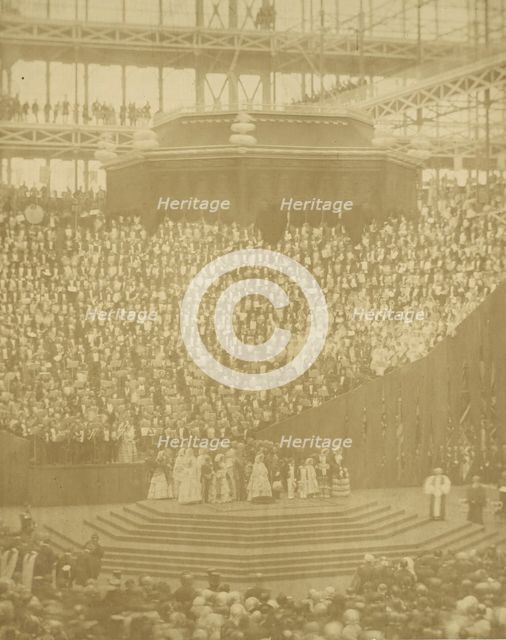 Queen Victoria Presiding at the Reopening of the Reconstructed Crystal Palace at Sydenham, 1854. Creator: Attributed to T. R. Williams (.
