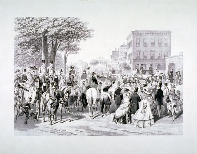 Queen Victoria riding in a carriage in Hyde Park, Westminster, London, c1840.                        Artist: Anon
