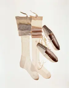 Queen Victoria's wedding shoes and stockings, 1840. Creator: Grundy & Sons