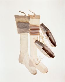 Queen Victoria's wedding shoes and stockings, 1840. Creator: Grundy & Sons