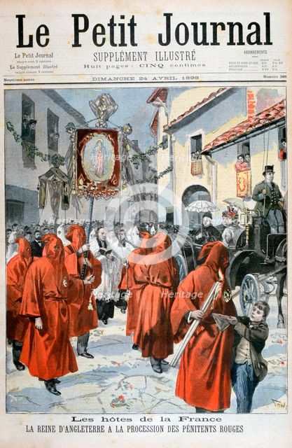 Queen Victoria watching the procession of the red penitents, 1898.  Creator: F Meaulle.