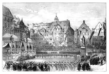 Queen Victoria unveiling a statue of Prince Albert, Coburg, Germany, 1865