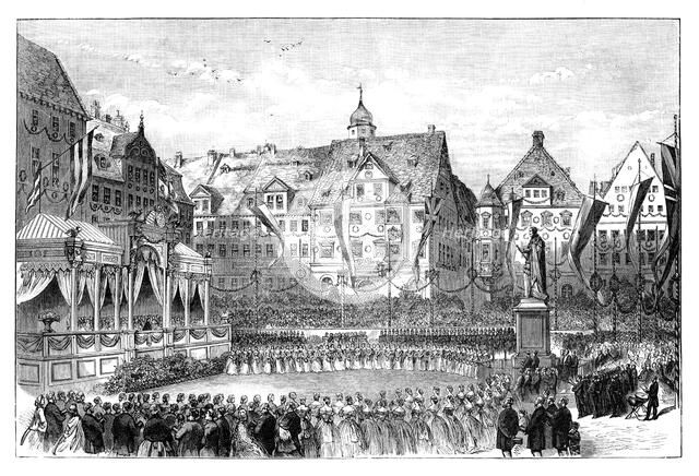 Queen Victoria unveiling a statue of Prince Albert, Coburg, Germany, 1865. Artist: Unknown