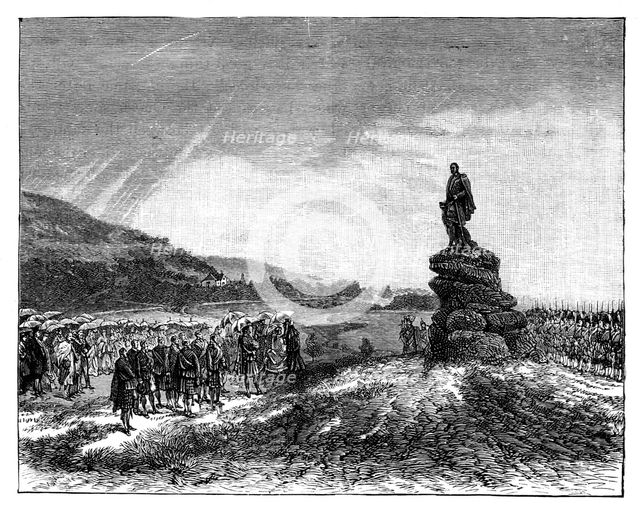 Queen Victoria unveiling a statue of Prince Albert at Balmoral, Scotland, 1860s. Artist: Unknown