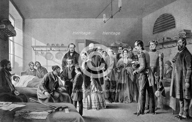 Queen Victoria visiting the wounded, 1850s, (c1920). Artist: Jerry Barrett