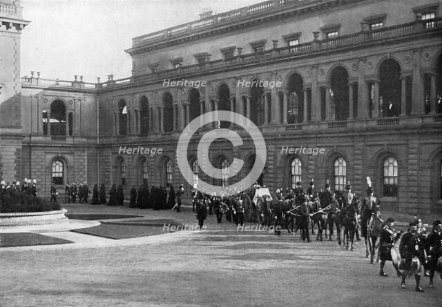 Queen Victoria's funeral procession leaving Osborne House, Isle of Wight, February 1st, 1901.  Creator: Hughes & Mullins.