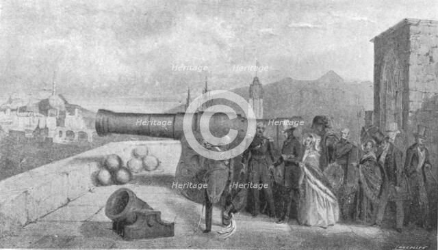 'Queen Victoria's first visit to Scotland, 1842: Inspecting 'Mons Meg' at Edinburgh Castle', (1901). Creator: Unknown.