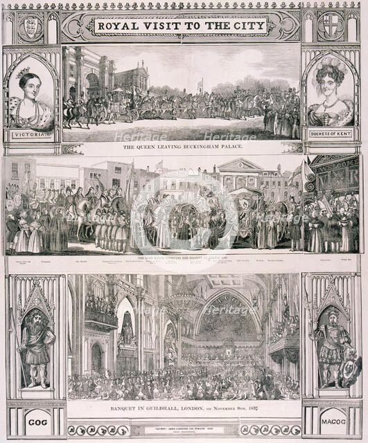 Queen Victoria's visit to the City of London, 1837. Artist: Nathaniel Whittock