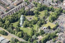 Queen's Park and The Carillion Tower undergoing consevation work, Loughborough, Leicestershire 2018. Creator: Damian Grady