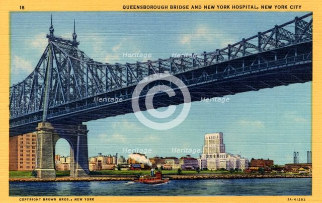 Queensboro Bridge and New York Hospital, New York City, New York, USA, 1933. Artist: Unknown