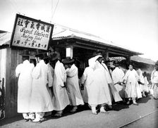 Queing for railway tickets, Seoul, Korea, 1900