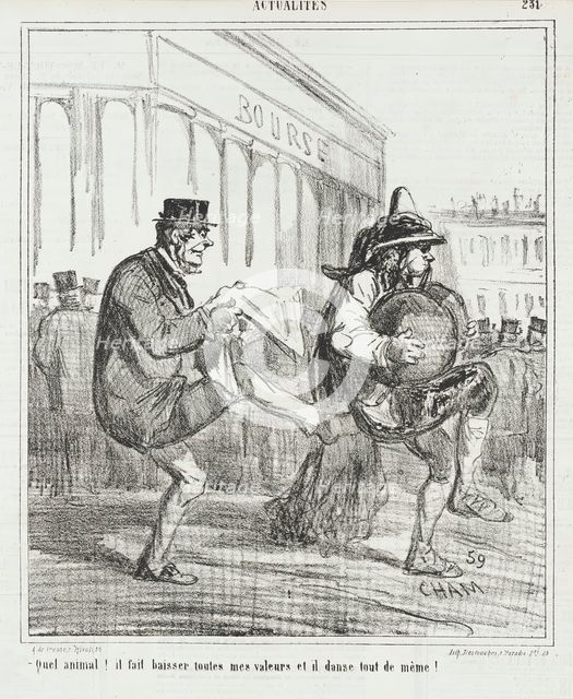 Quel animal! Il fait baisser toutes mes valeurs et il danse tout de même, 1867. Creator: Cham.