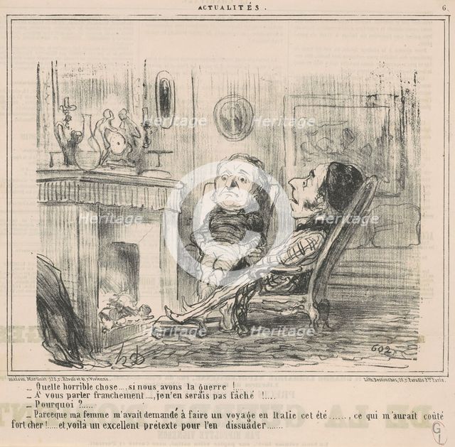 Quelle horrible chose ... si nous avons la guerre! ..., 19th century. Creator: Honore Daumier.