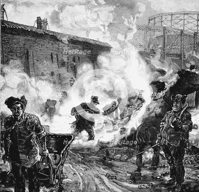Quenching coke, South Metropolitan Gas Company's works, East Greenwich, London, 1891. Artist: Unknown