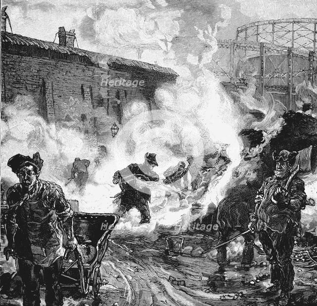 Quenching coke, South Metropolitan Gas Company's works, East Greenwich, London, 1891. Artist: Unknown