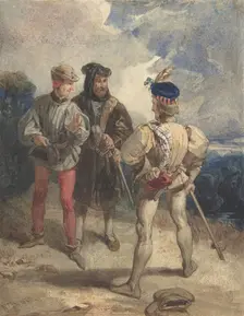 Quentin Durward and the Disguised Louis XI (recto); Study of male figure (verso), 1825 or 1826. Creator: Richard Parkes Bonington
