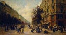Queue à la porte d'une épicerie (angle de la rue Réaumur et du boulevard Sébastopol)..., 1871. Creators: Alfred Decaen, Jacques Guiaud