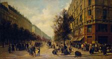 Queue à la porte d'une épicerie (angle de la rue Réaumur et du boulevard Sébastopol)..., 1871. Creators: Alfred Decaen, Jacques Guiaud