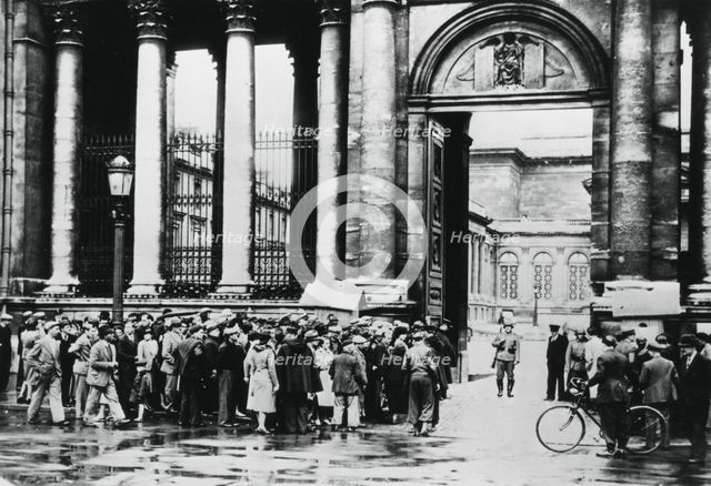 Queue outside the Bureau of Information for civilians in the Chamber of Deputies, Paris, July 1940. Artist: Unknown