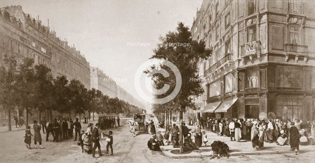 Queue outside a grocer's shop, Siege of Paris, Franco-Prussian war, 1870-1871. Artist: Unknown