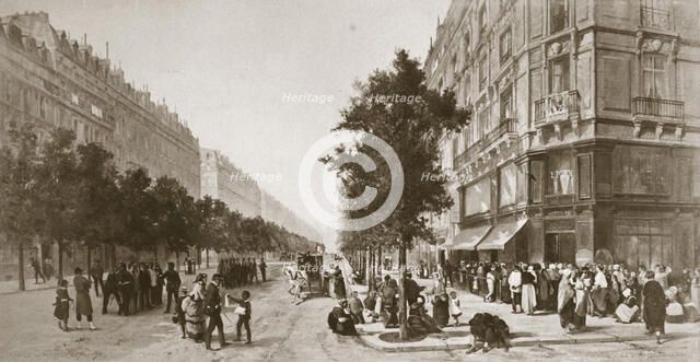 Queue outside a grocer's shop, Siege of Paris, Franco-Prussian war, 1870-1871. Artist: Unknown