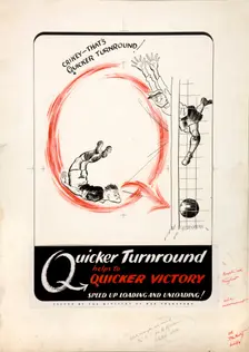 Quicker turnround helps to quicker victory. Speed up,,, WWII poster, between 1939 and 1946. Creators: Central Office of Information, Unknown