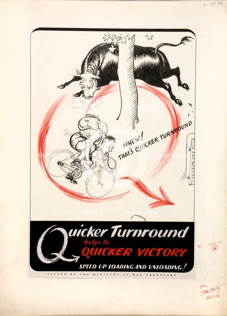 'Quicker turnround helps to quicker victory. Speed up,,,', WWII poster, between 1939 and 1946. Creators: Central Office of Information, Unknown.