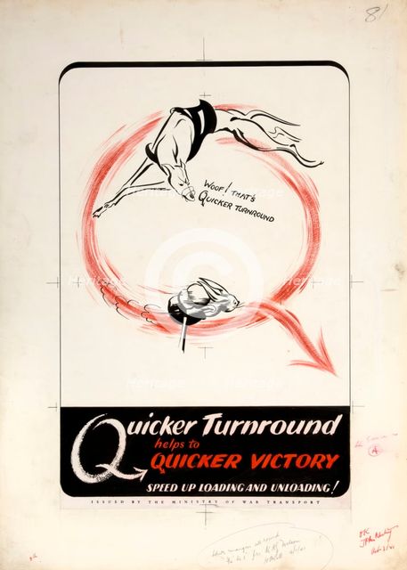 'Quicker turnround helps to quicker victory. Speed up,,,', WWII poster, between 1939 and 1946. Creators: Central Office of Information, Unknown.