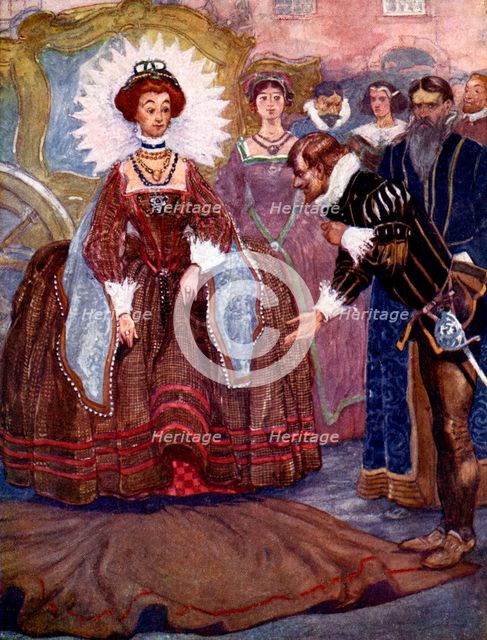 'Quickly pulling off his cloak he threw it upon the ground', 1581, (1905).Artist: A S Forrest