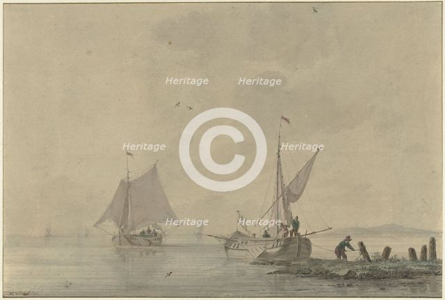 Quiet inland waterway with mooring boat, 1758-1815. Creator: Nicolaas Wicart.