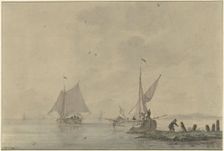 Quiet inland waterway with mooring boat, 1758-1815. Creator: Nicolaas Wicart