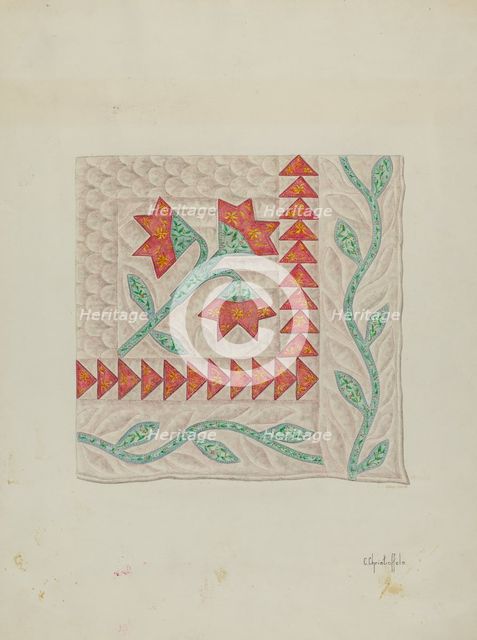 Quilt (Corner Section), c. 1940. Creator: Cornelius Christoffels.