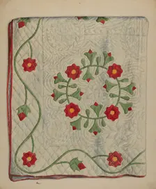 Quilt - Circle with Tulips, c. 1937. Creator: Ralph Atkinson