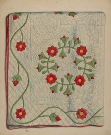 Quilt - Circle with Tulips, c. 1937. Creator: Ralph Atkinson