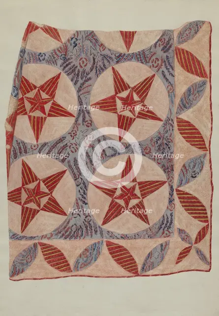 Quilt Applique, 1935/1942. Creator: Mildred E Bent.