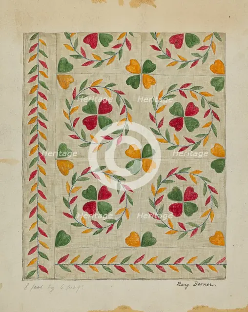 Quilt (Applique), c. 1936. Creator: Mary Berner.