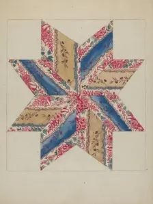 Quilt Applique (Stars), 1935/1942. Creator: Unknown