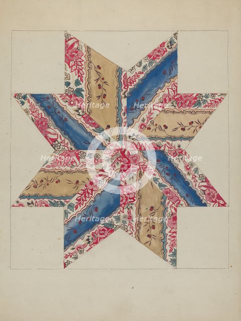 Quilt Applique (Stars), 1935/1942. Creator: Unknown.