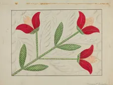 Quilt - Appliqued in Bellflower Design, c. 1937. Creator: Margaret Linsley