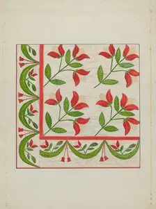 Quilt - Appliqued in Bellflower Design, c. 1937. Creator: Margaret Linsley