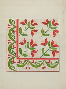 Quilt - Appliqued in Bellflower Design, c. 1937. Creator: Margaret Linsley