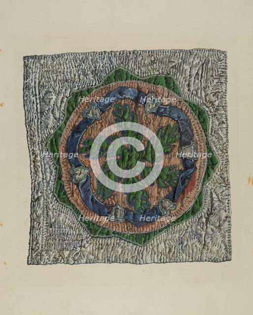 Quilt Block - "E. Cooper" Design, 1935/1942. Creator: Florence Truelson.