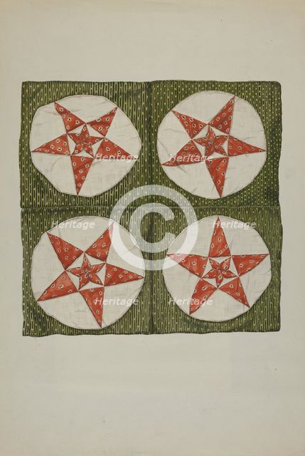 Quilt Blocks - Applique Star, 1935/1942. Creator: Unknown.