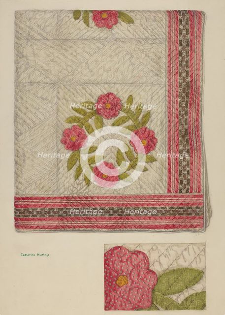Quilt - Garden Wreath, c. 1939. Creator: Katherine Hastings.