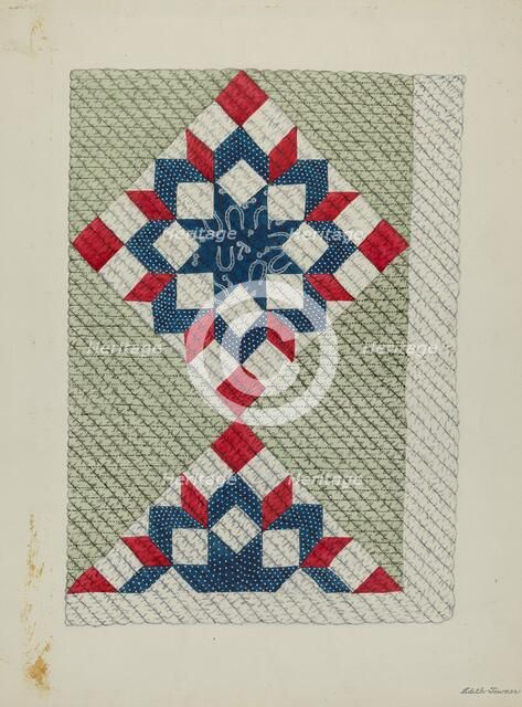 Quilt - "Double Star", c. 1940. Creator: Edith Towner.